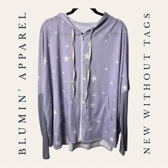 1222. BLUMIN’ APPAREL FULLY‎ ZIPPERED LONG SLEEVE JACKET PURPLE/WHITE W/ STARS - Picture 1 of 10